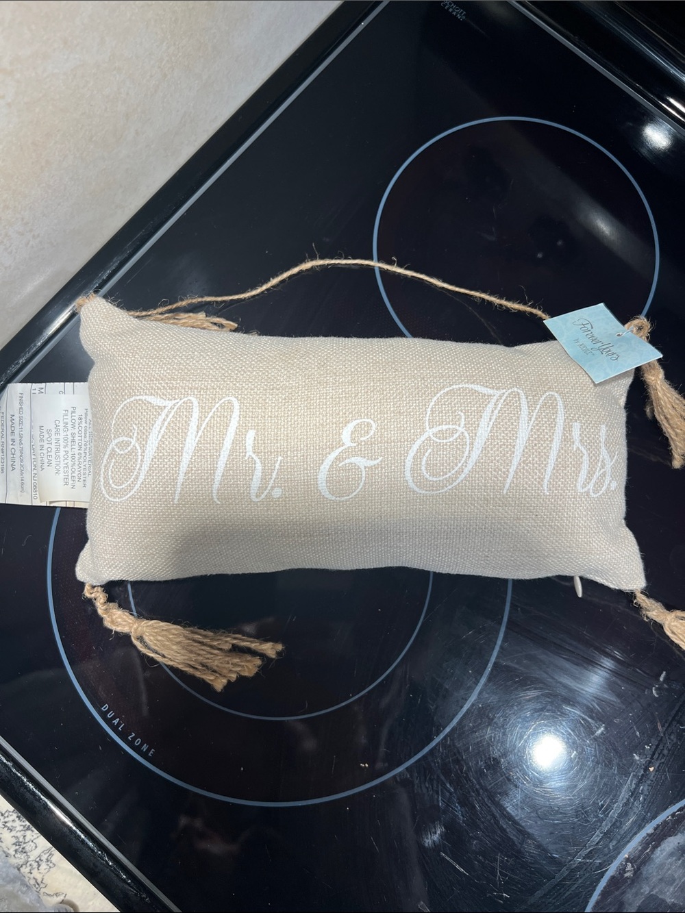 Mr. & Mrs. Hanging sign pillow w/zipper&tassels NWT-wedding engagement celebrate